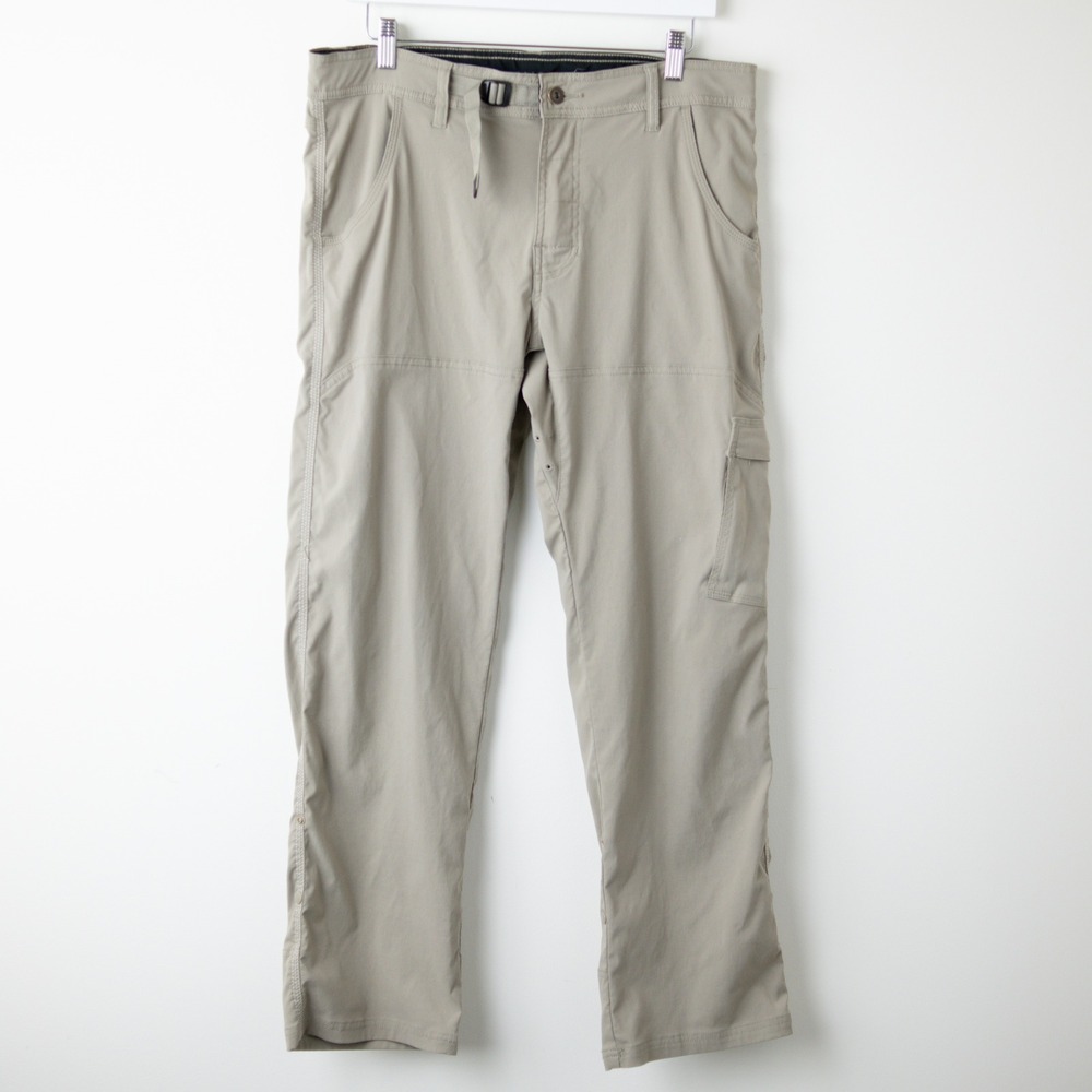 prAna Stretch Zion Pants Men's 34x30 Tan Standard Fit Cargo Hiking Roll Up